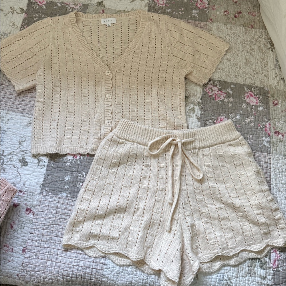 MARBLE Cream Knit Loungewear Set